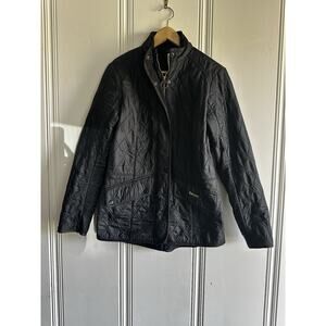 Barbour Black Quilted Jacket US 8 UK 12 Diamond Stitch Fleece Lined Classic